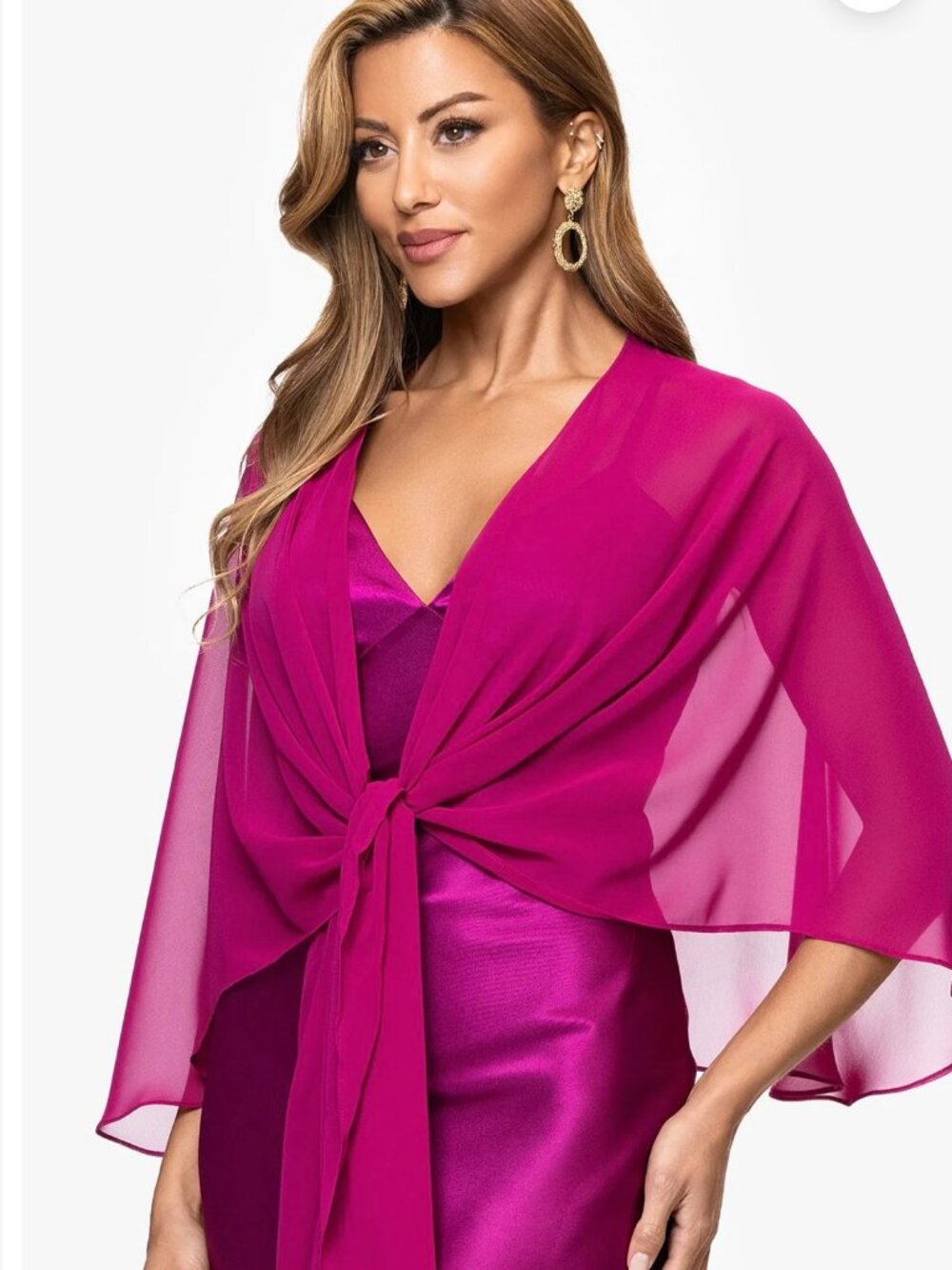 Fuchsia Chiffon-like scarf/capelet/shaw 1 size, worn once, excellent condition.